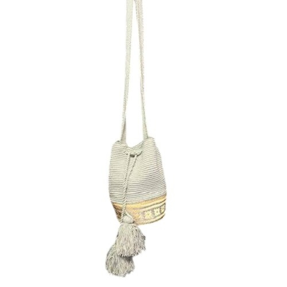 Woven Bucket Shoulder Bag Boho Drawstring Tassel‎ Purse Festival Beach Small